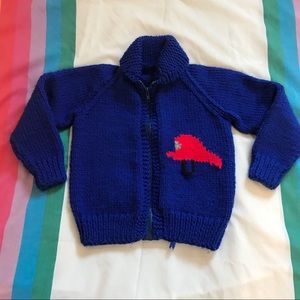 Vintage Handmade Knit Firetruck Sweater Wool